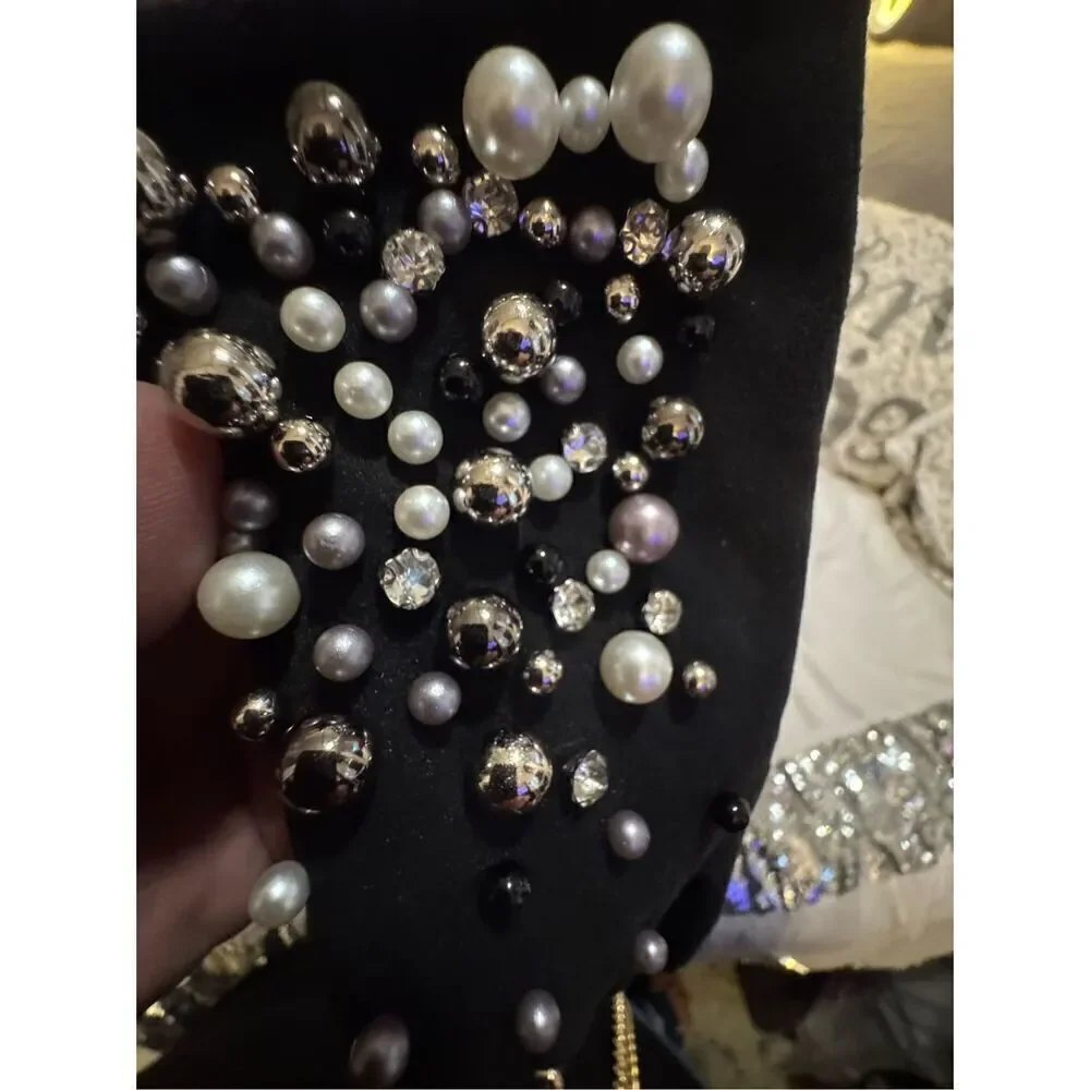 3 piece bling pearl studded headband/w knit fleece lined mittens/gloves